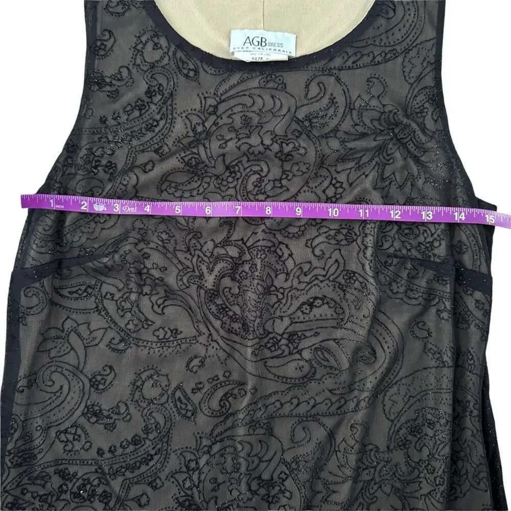 Vintage AGB Black Sleeveless Dress fairycore goth sheer overlay sz 6 made in USA